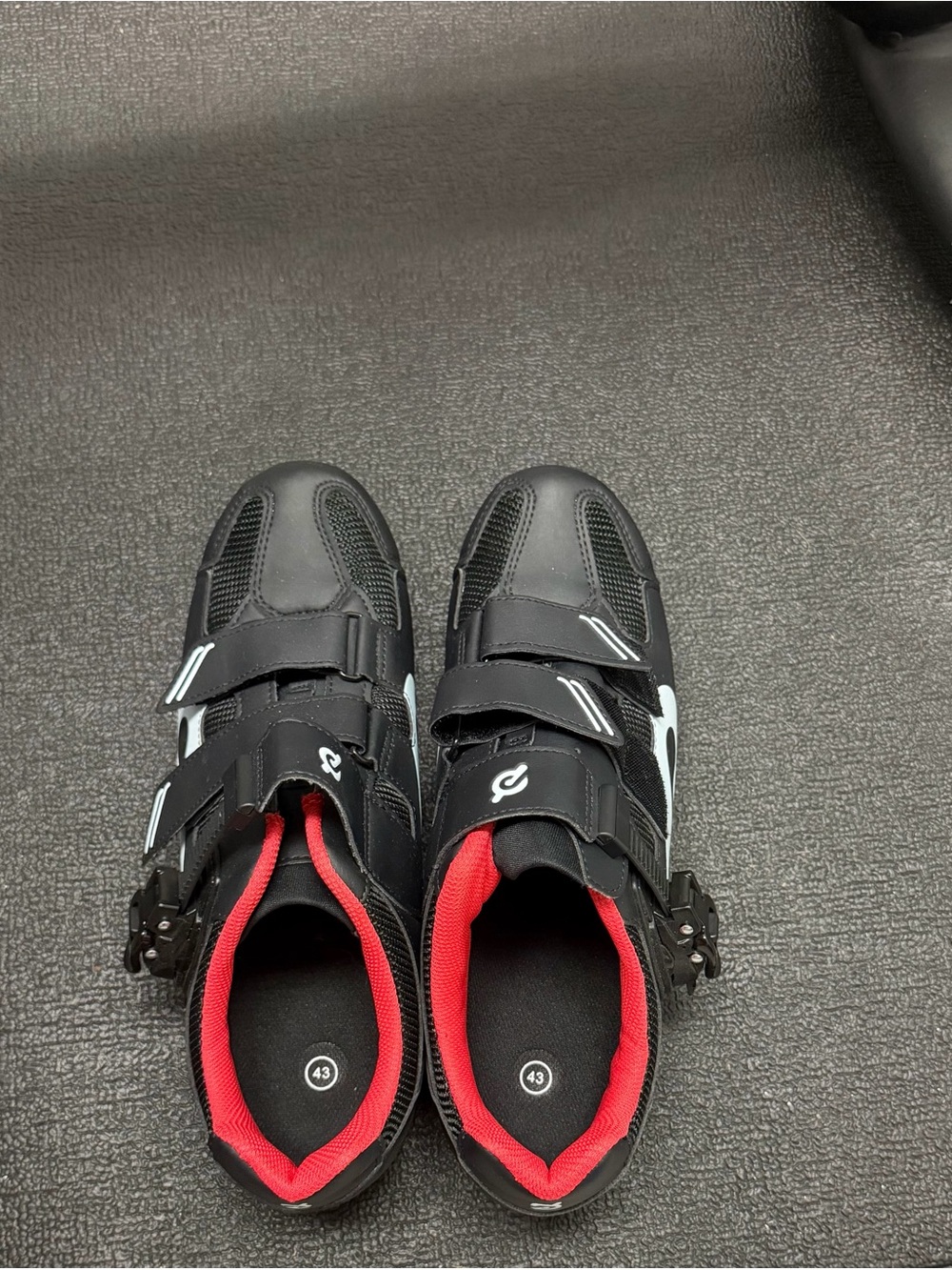 Peloton Men's Black Cycling Shoes with Red Lining and White Accents